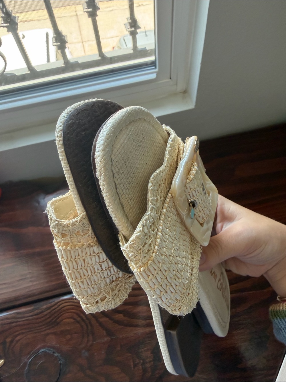 Sam Edelman Bambi Beige Linen Raffia Slide Sandals with Buckle Size 8.5 - Picture 8 of 8